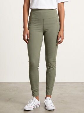 Ribbed High-Waist Leggings in Olive Green